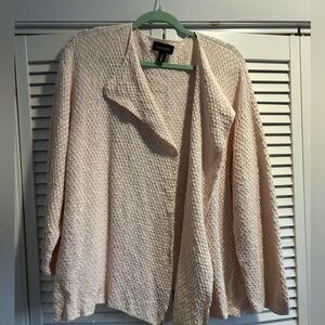 eskander Light Pink Open Cardigan, Cotton-Linen Blend, PTP 26.75in